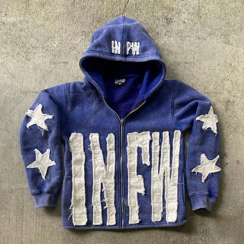 欧美外贸跨境卫衣拼布字母星星图案长袖套头连帽衫宽松vintage|undefined