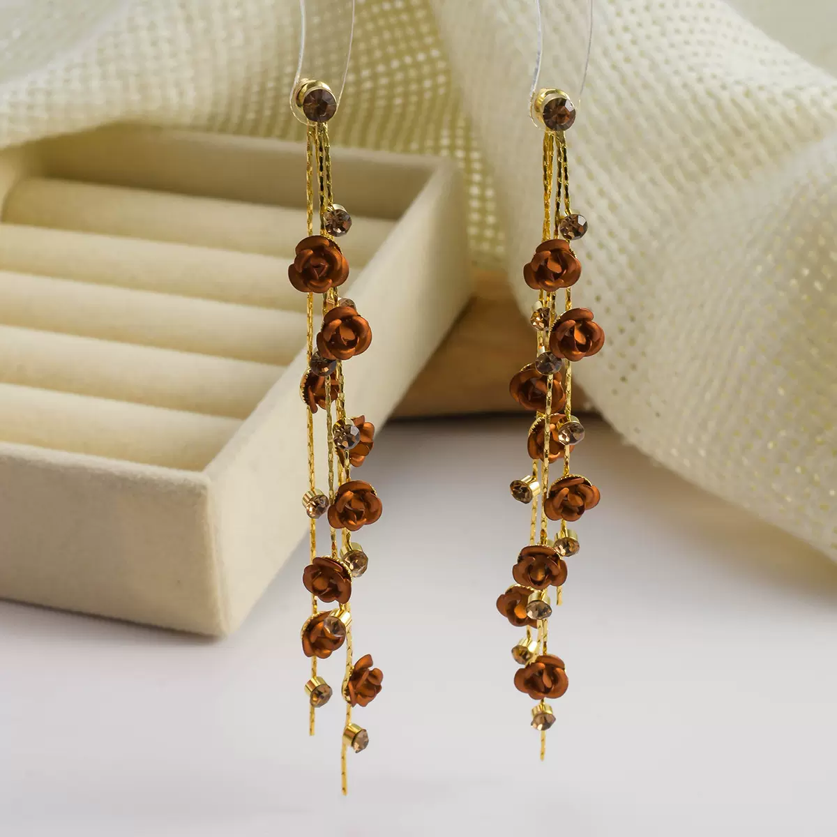 小众设计感玫瑰花流苏耳环蚊香盘耳夹气质时尚显脸瘦耳饰个性长款