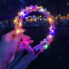 蕾絲飄帶珍珠網紗發光發箍森系簡約網紅復古珍珠頭飾夜市地攤髮帶