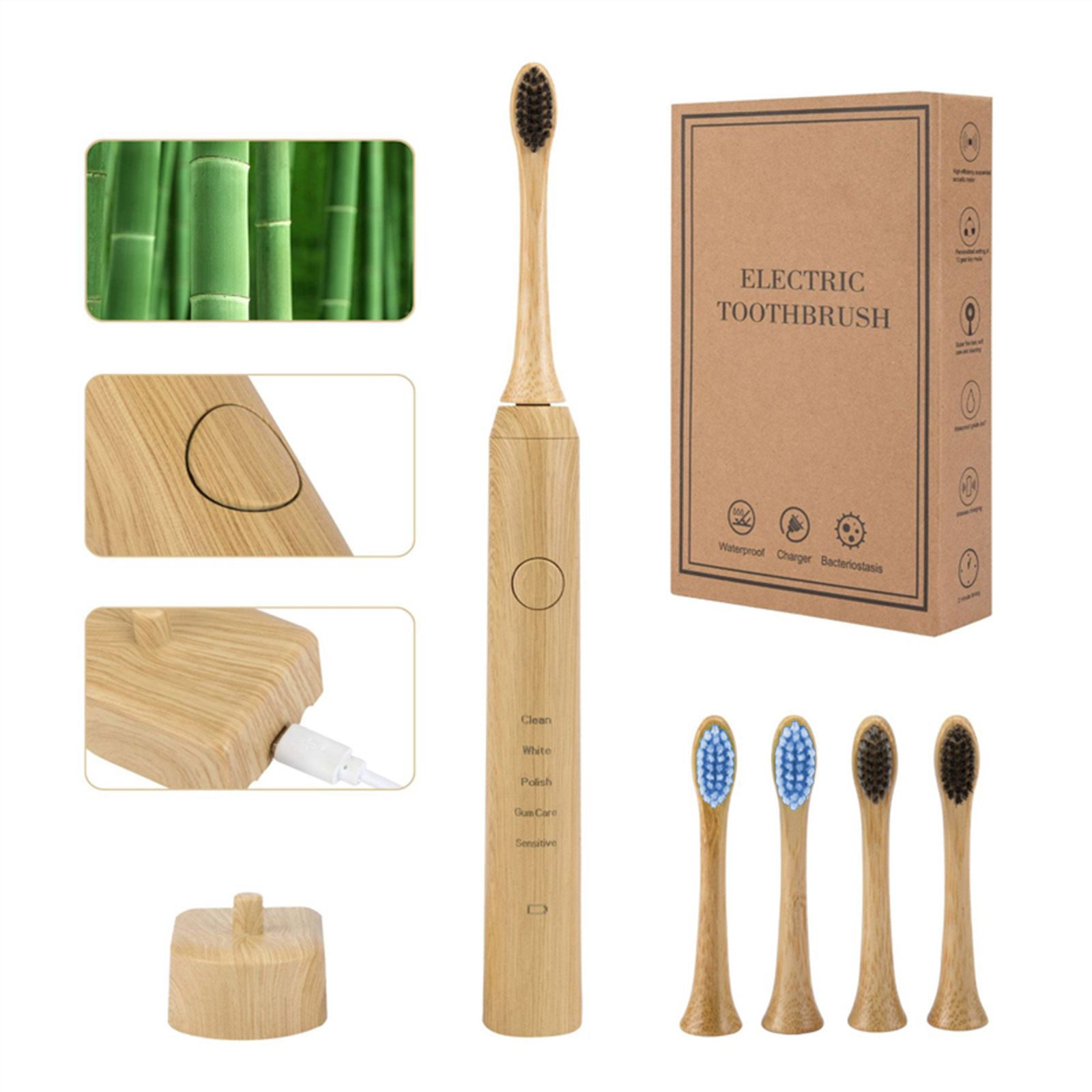 Cross-Border Environmentally Friendly Bamboo Electric Toothbrush Sonic Dupont Soft-Bristled Magnetic Levitation Tooth Cleaner Sensor Charging Gift Set