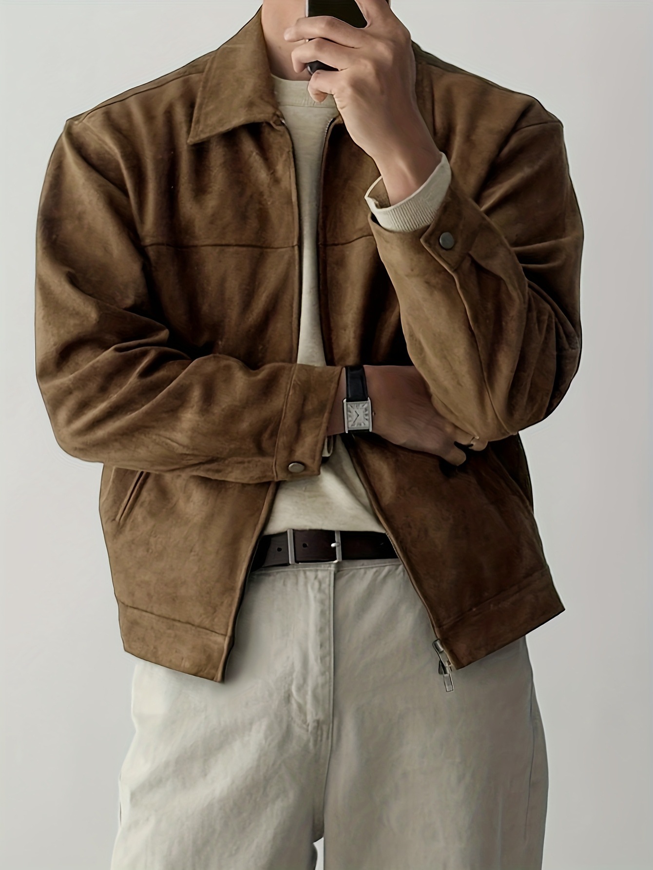 Demi-season solid color retro suede jacket