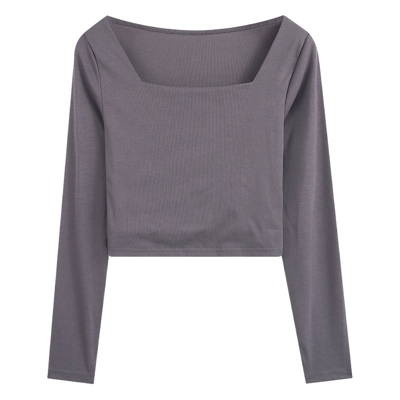 Top corto de cuello cuadrado estilo picante para mujer, ropa de otoño 2025, nueva camiseta ajustada de manga larga para mujer image 1