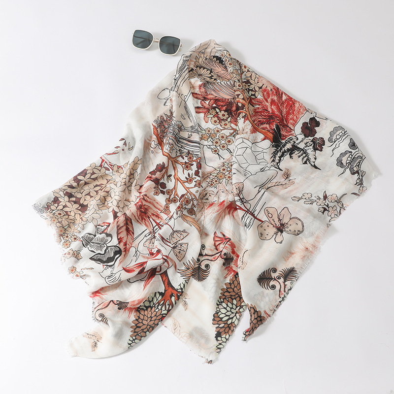 Flor de planta dulce fresca 135*135cm playa protección solar sombrilla chal bufanda de seda algodón y lino sensación de la mano bufanda cuadrada grande