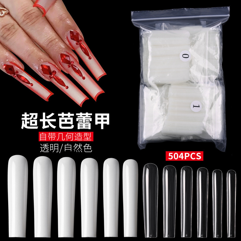 Cross-border New Super Long Ballet Fake Nails Full Sticker Long Ballet Fake Nails Coffin Trapezoidal Transparent Nail