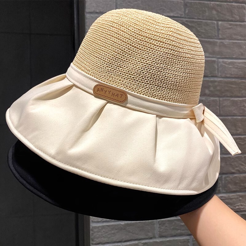 新しい夏の多用途屋外サンハット大きなつばの漁師の帽子ポータブル日焼け止めサンハットリボンレディース帽子|undefined