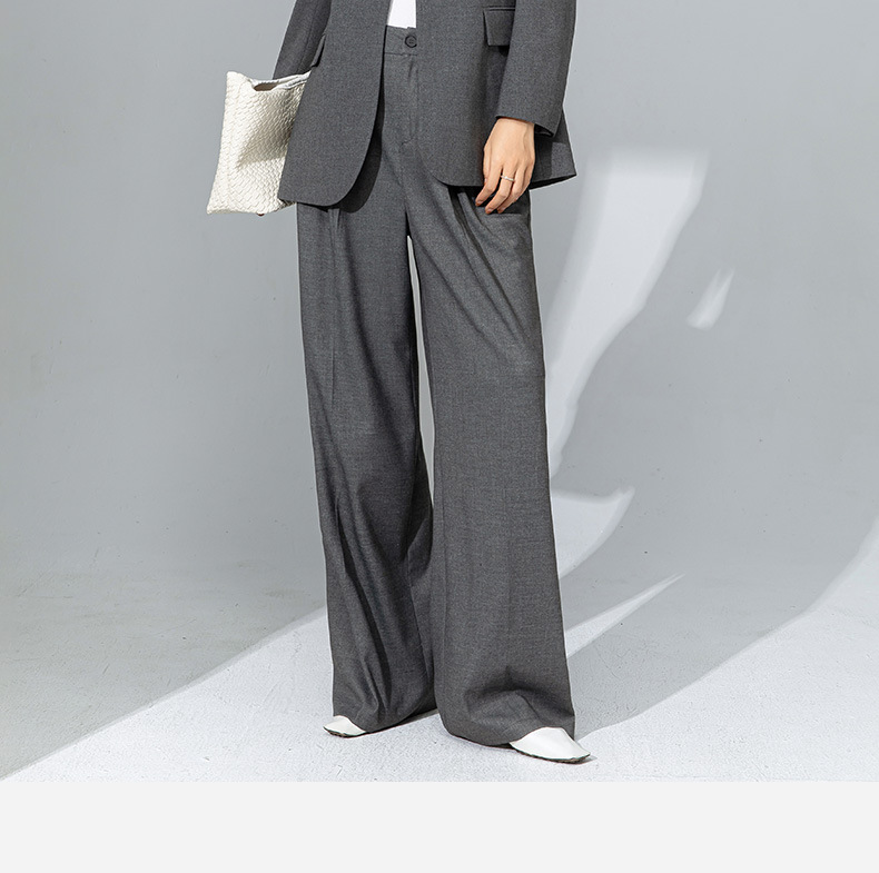 Áo blazer nữ cổ V len TR cao cấp dáng suông công sở — Quần màu xám 73144113 chi tiết 2