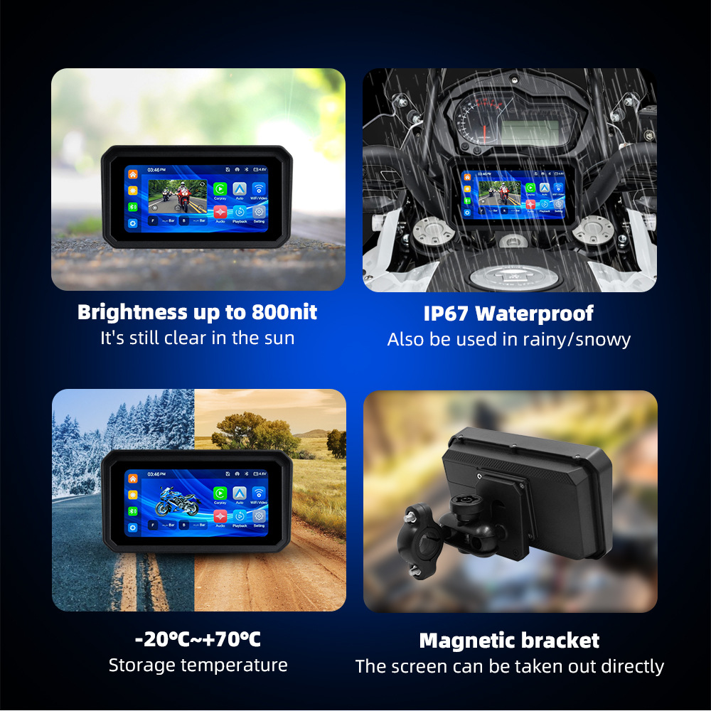 6.25inch Motorcycle Wireless Carplay/Android Auto Phone Screen Projection Dash Cam