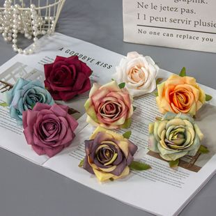 Coated Corner Rose Artificial Flower Rose Head Home Decoration Flower Wall Arrangement Wedding Flower Retro High-End Manufacturer
