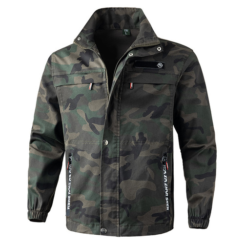 New pure cotton stretch camouflage suit for men, casual outdoor wear-resistant workwear, labor protection clothing, welding anti-scalding work clothes