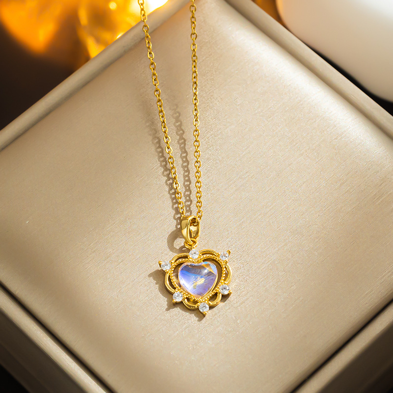 Beautiful Temperament Aurora Love Necklace Korean Style Light Luxury Colorful Crystal Stainless Steel Clavicle Chain Live Broadcast Popular Ornament display picture 2