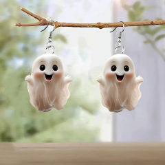 ハロウィンスタイルホワイトゴーストアクリルダングルイヤリング日常着用かわいいアクリル装飾品