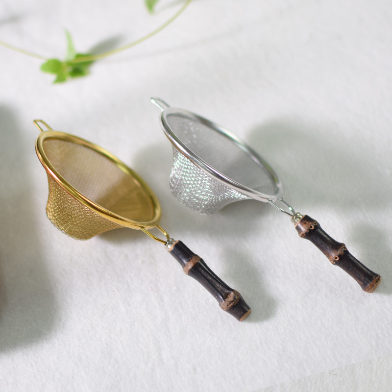 紫竹柄不鏽鋼304竹把茶濾網日式公道杯茶葉過濾器茶具配件