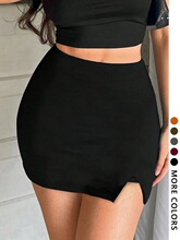 L 16461 Double Slit Black A-Line Skirt ��ɫA�ְ���ȹ �羳��