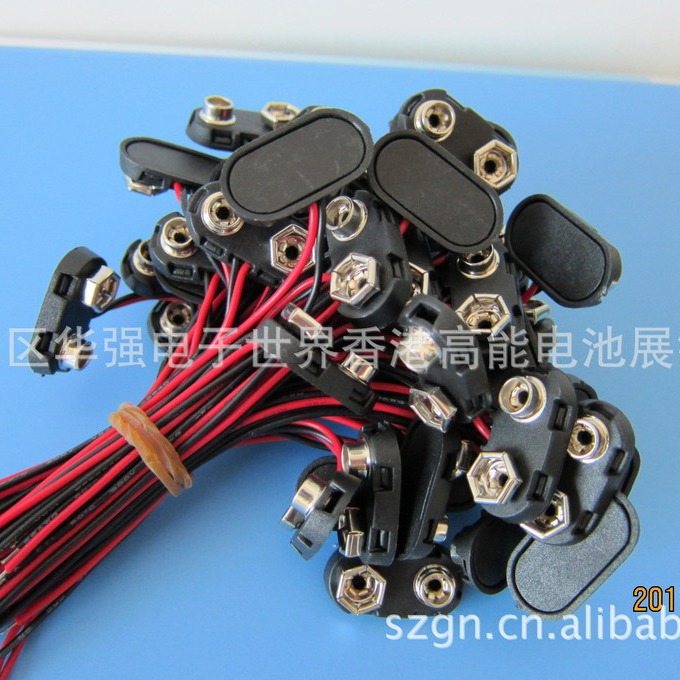 9V电池扣帽硬胶铜扣线长150MM 9V电池连接线阻燃胶壳铜扣耐用