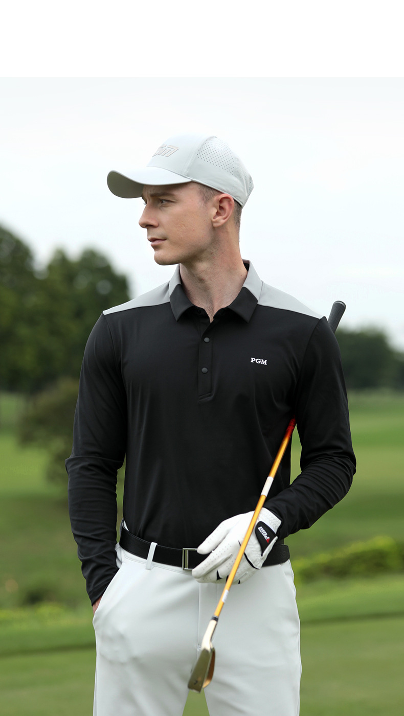 Áo polo golf nam dài tay phối màu cổ bẻ — KUZ166-Quần Đen, YF651-Áo màu trắng, YF651-Áo màu đen, KUZ166-Quần kaki chi tiết 11