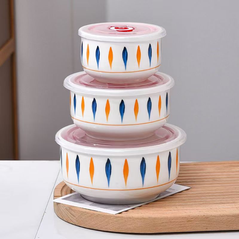 [Múltiples opcionales] tazón de cerámica fresca bolos de fideos con cubierta de almuerzo caja de almuerzo bolos de sellado horno de microondas cubierta doméstica