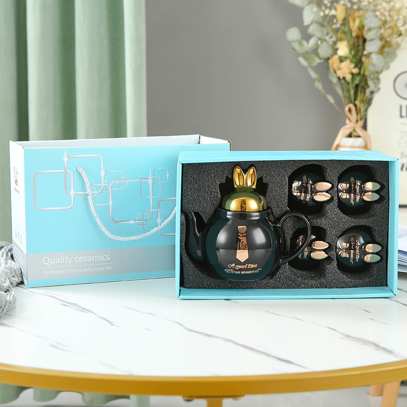 Juego de agua de cerámica de lujo ligero taza de agua doméstica hervidor de agua combinación resistente a altas temperaturas de gran capacidad Taza set FESTIVAL DE medio otoño traje de regalo