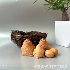 Handmade Craftsmanship Natural Yabu Wood Happy Little Chicken Family Cute Home Decor, Factory Direct Sale