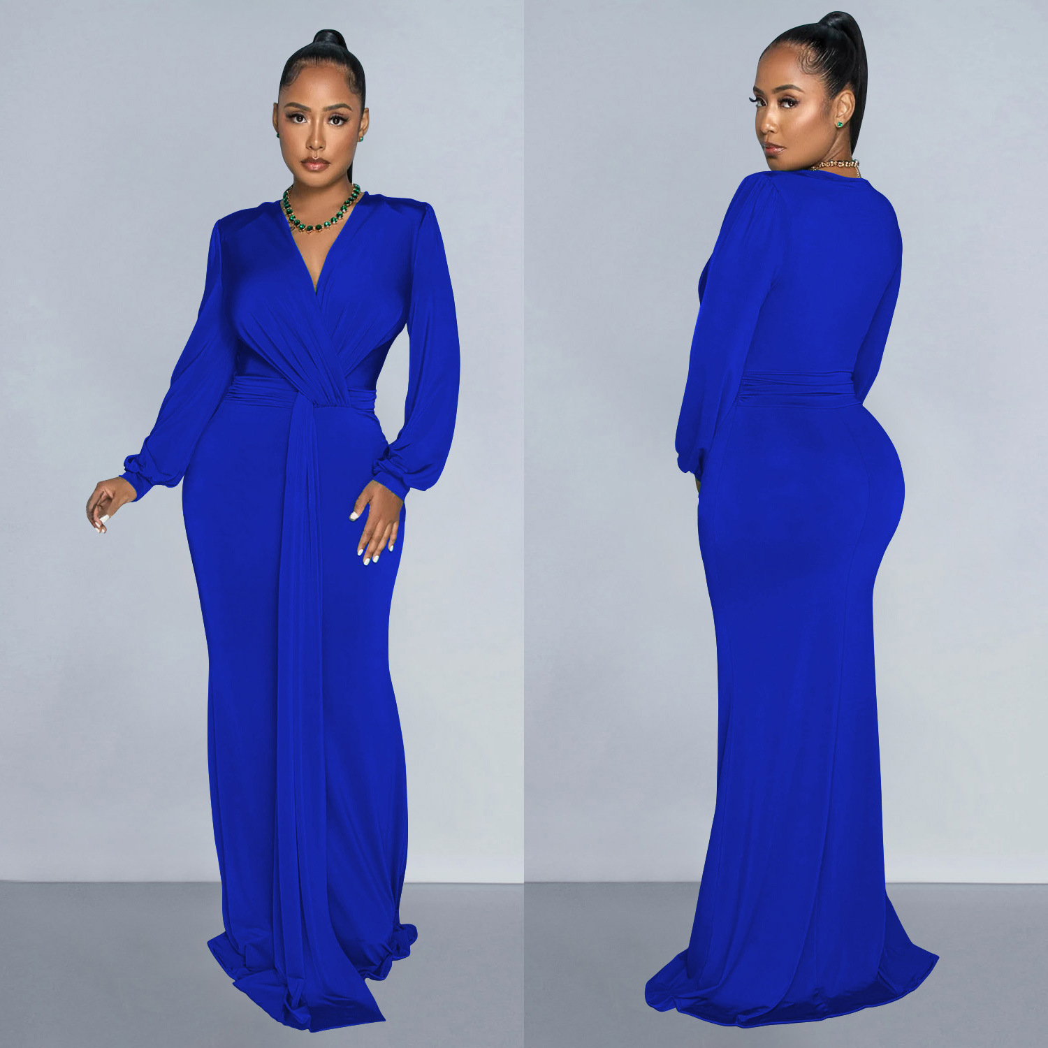 C6796 transfronteriza AliExpress Amazon europeo y americano de las mujeres de color sólido sexy profundo V vestido plisado vestido de las mujeres image 4