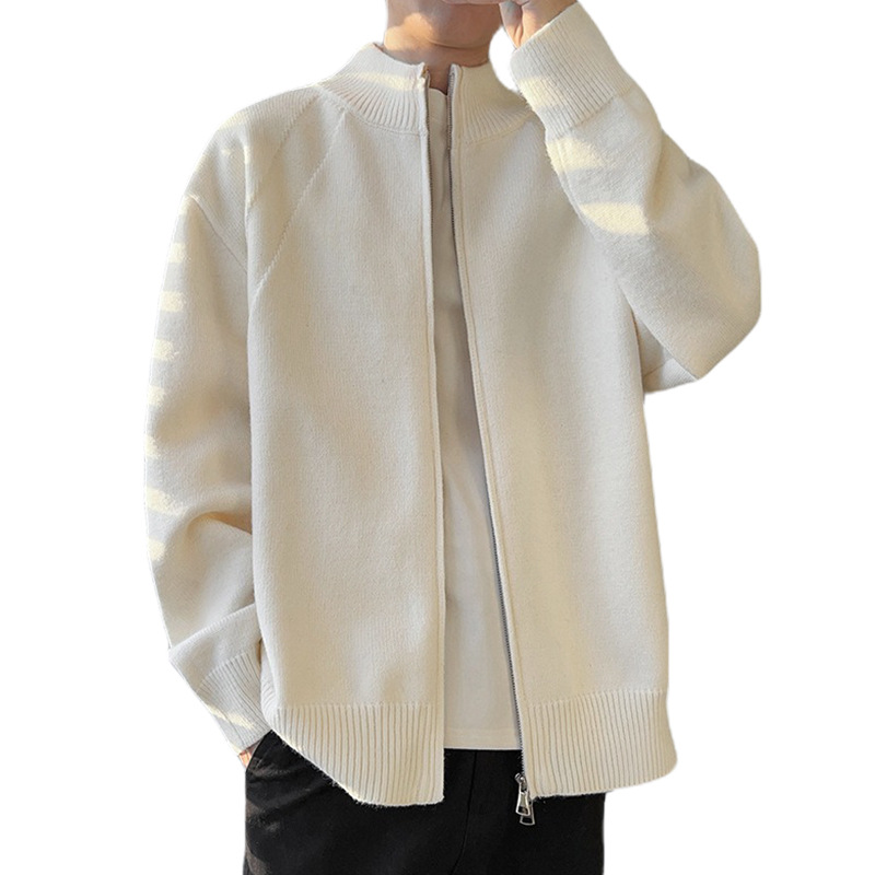 Explosiones transfronterizas de tamaño europeo de gran tamaño de cuello de pie cardigán chaqueta suéter de punto suéter de hombre doble cremallera fábrica al por mayor