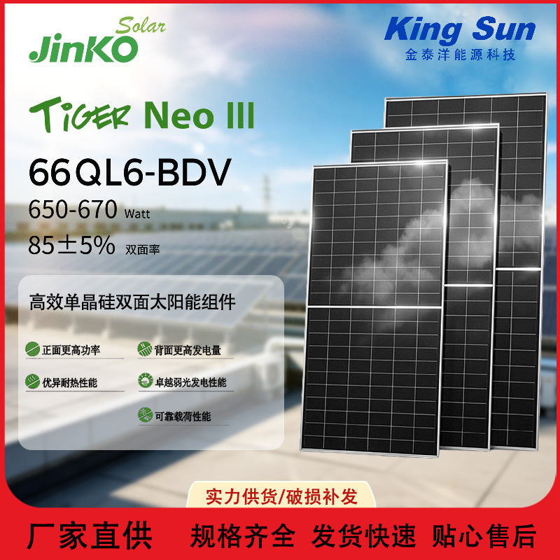 晶科飞虎3光伏板645W/650W/655W双面双玻N型TOPCon工商业光伏组件