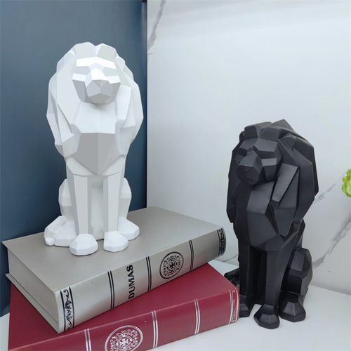 Nordic Geometric Lion Figurine Creative Resin Craft Home Living Room Office Model Room Decor