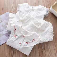 Girls' Blouse 2023 New Pure Cotton Baby Girl Thin Shirt Summer Short Sleeve Top Overseas Cross-border