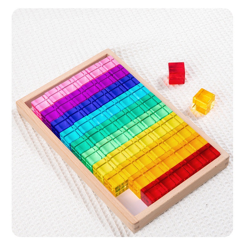 Bloques de construcción de arco iris cuadrados de acrílico, juguetes educativos de jardín de infantes, piedras preciosas de alta transmisión de luz, bloques de construcción de luces y sombras transfronterizos