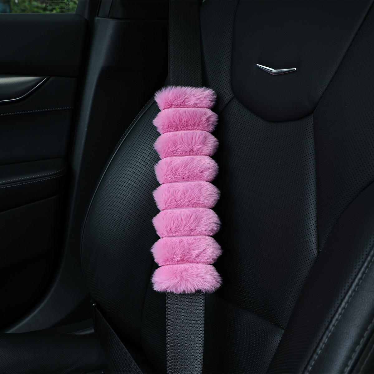 Striped Rabbit Fur Plush Safety Belt Shoulder Pads