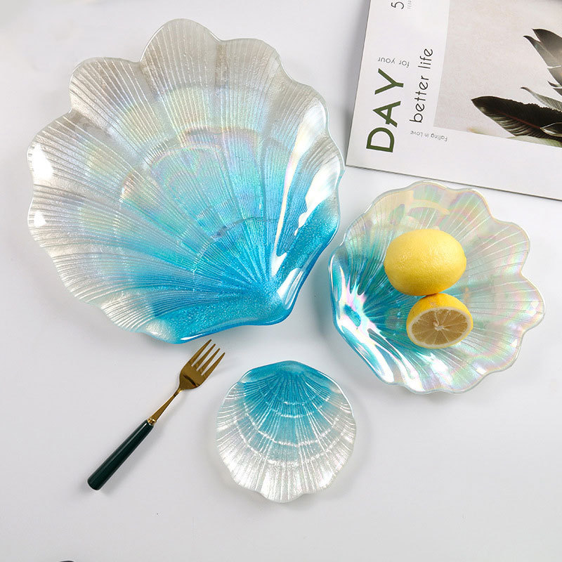 New glass plate, shell plate, decorative plate, tray, wholesale, high-looking plate, fruit plate, manicure plate