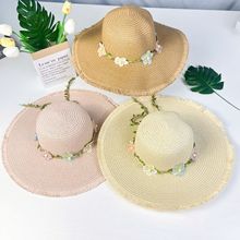 夏季女士草帽户外防晒帽时尚花环遮阳帽度假旅行太阳帽子草帽批发