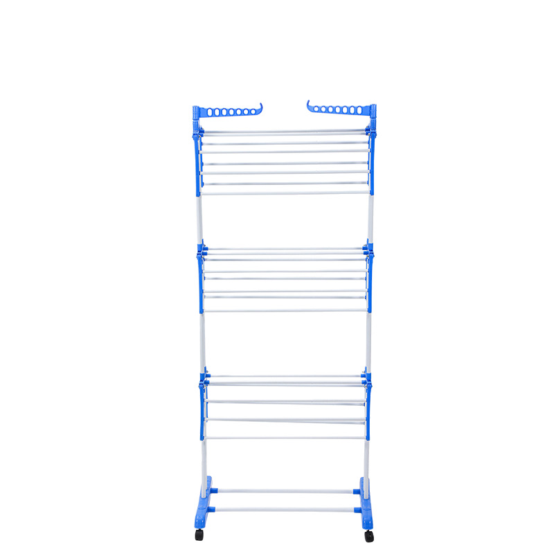 Rack de toallas con base plegable de doble columna rack de secado de ropa móvil interior y exterior rack de secado de ropa multifuncional de tres capas