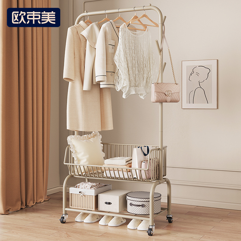 크림색 바퀴 달린 옷걸이, 인기 있는 가정용 침실 옷걸이, 이동식 옷걸이