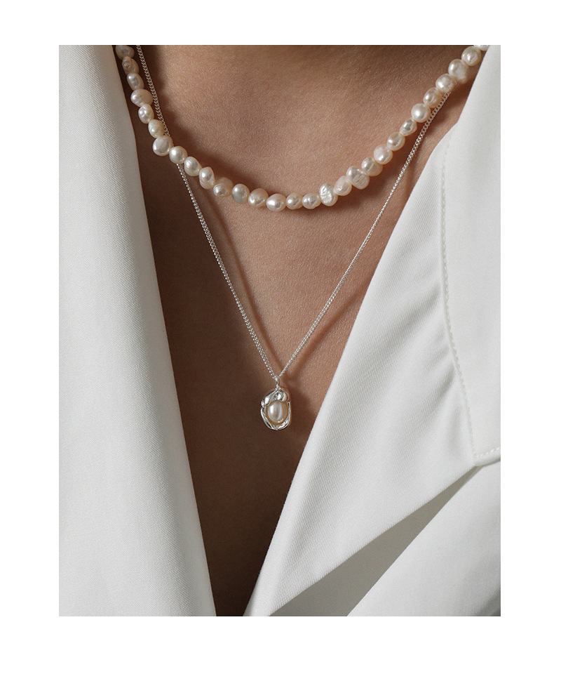 Fashion Solid Color Sterling Silver Necklace Plating Inlay Pearl 925 Silver Necklaces display picture 4