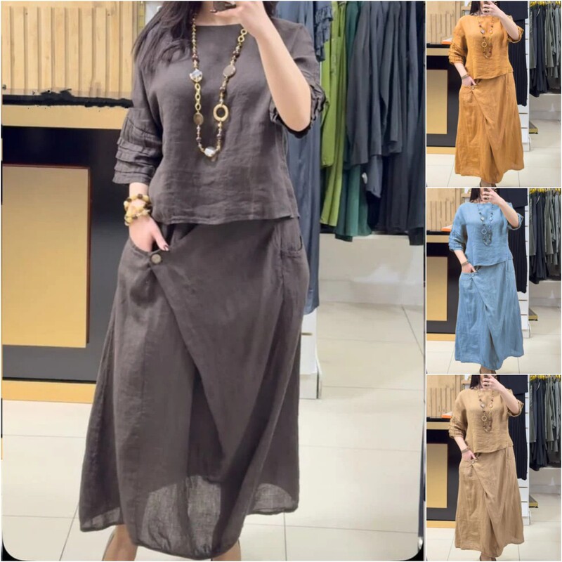 2026 Cross-Border European and American Amazon Hot-Selling New Foreign Trade Women's Casual Solid Color Loose Skirt Two-Piece Set