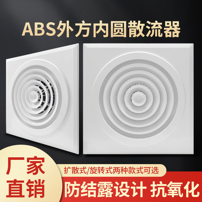 集成吊顶外方内圆散流器出风口塑料abs方形散流器中央空调排风口