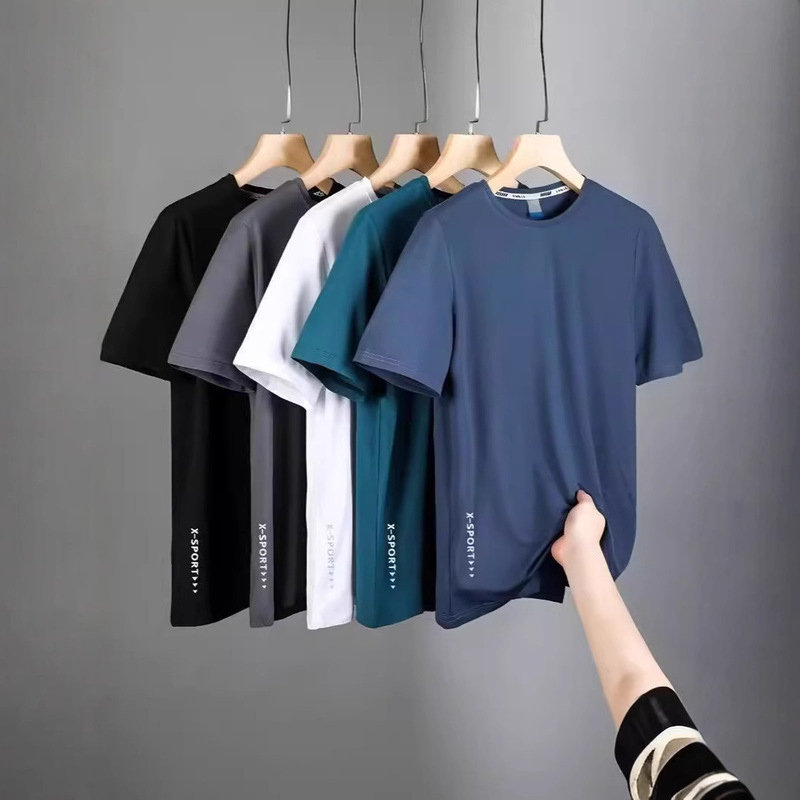 Ice Silk Short-sleeved T-shirt Men's Summer Sports Quick-drying Fitness Half-sleeved Sports Running T-shirt Men's Clothes Cross-border Wholesale Ice Silk Short-sleeved T-shirt Men's Summer Sports Quick-drying Fitness Half-sleeved Sports Running T-shirt Men's Clothes Cross-border Wholesale