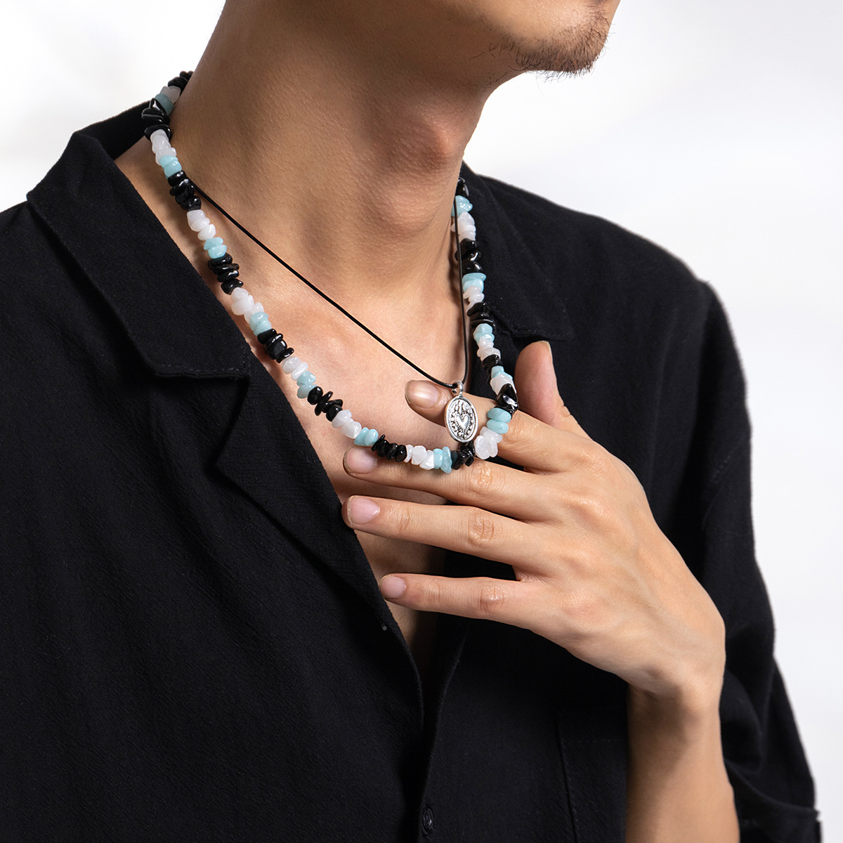 1 Piece Bohemian Heart Shape turquoise Beaded Metal Menu0027S Layered Necklaces