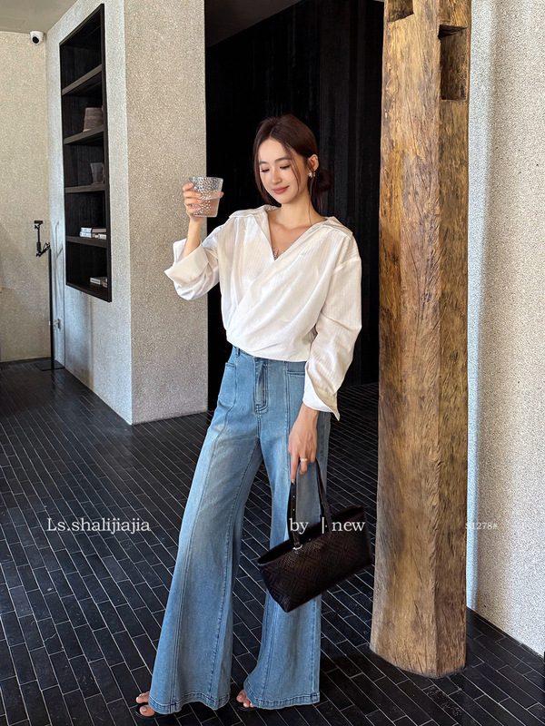 LS述致 街头美式百搭直筒牛仔裤女2025早秋新款显瘦拖地裤 S1278#|undefined
