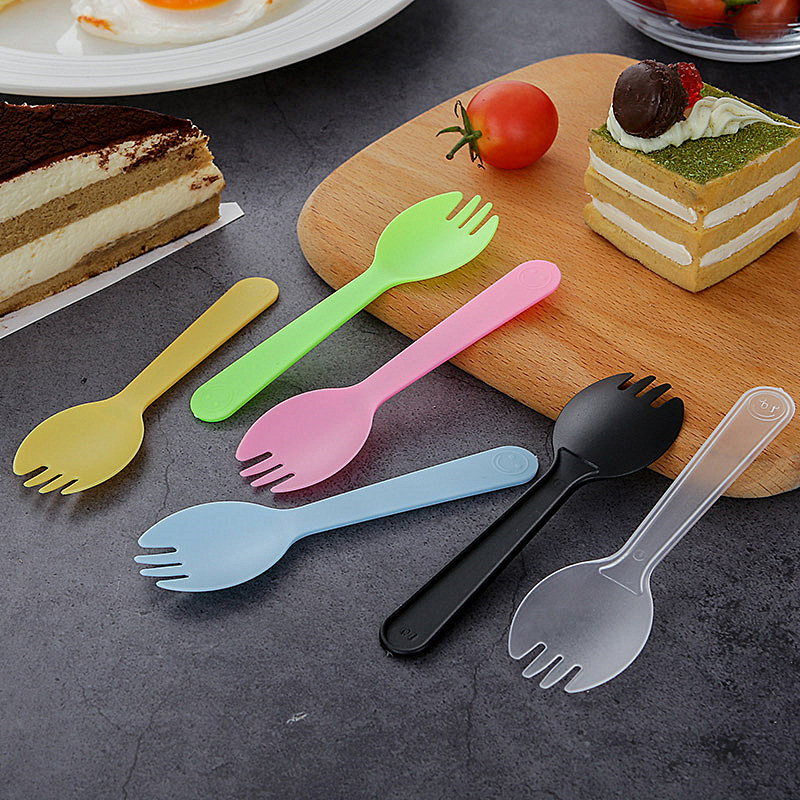 【工厂直销】一次性叉勺甜品勺子蛋糕叉子独立包装加厚塑料小勺子