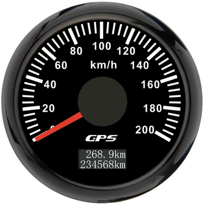 Car Odometer Rv Motorcycle Ship Gps Speedometer 52mm Mileage Meter Km/H with Multi-Color Light 12V24V (automobile instrument) - black-frame-black-bottom-200kmh