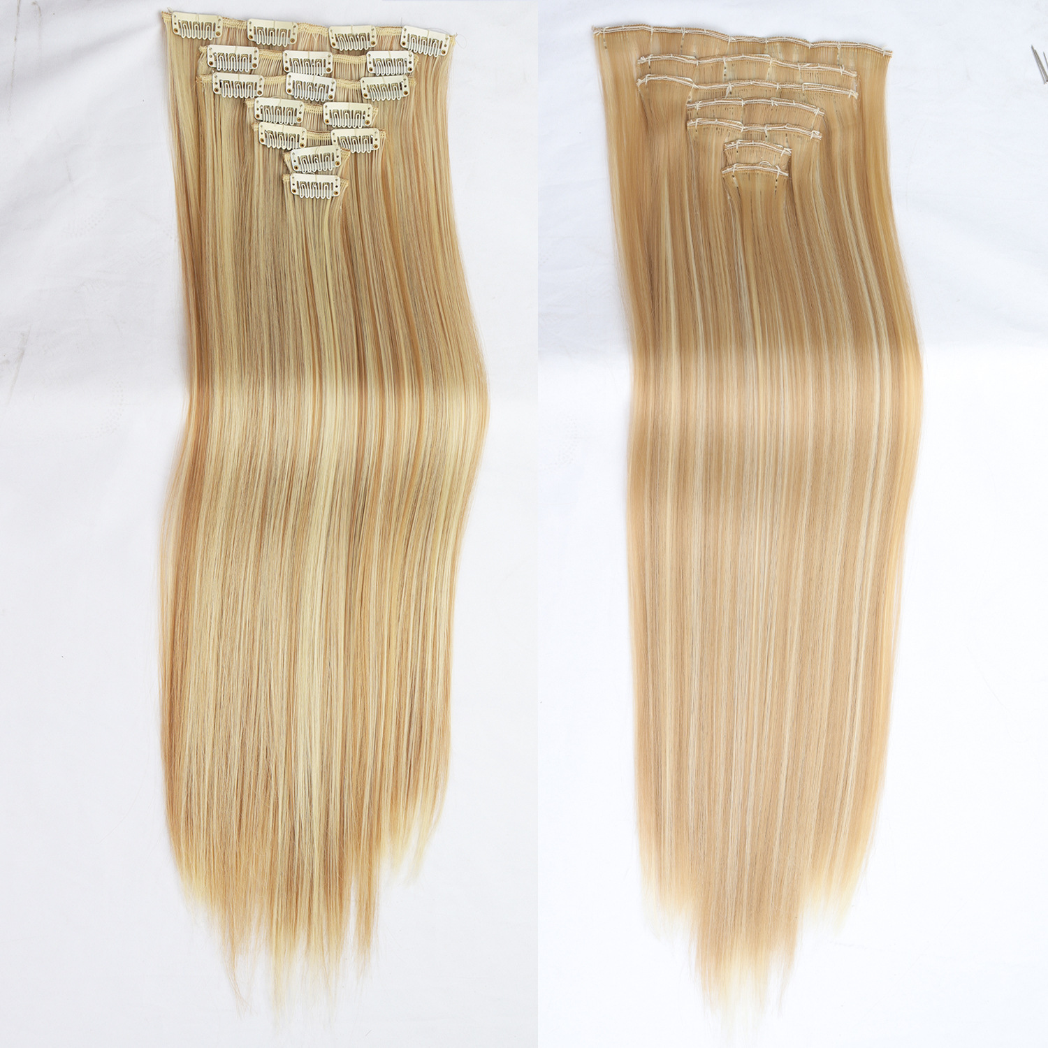 Comercio exterior al por mayor peluca 16 tarjetas extensión de cabello piezas de cabello recto piezas de cabello 7 piezas de fibra química clip cabello mujeres europeas y americanas