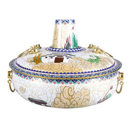 冰煮羊景泰蓝电磁炉铜火锅手工纯铜水煮羊冰火锅涮肉鸳鸯锅