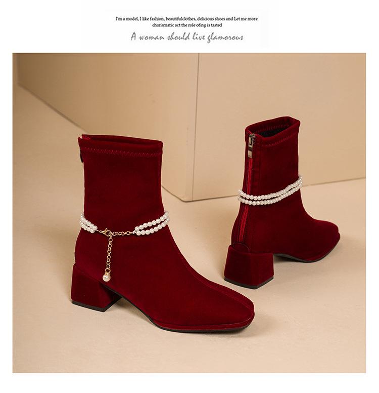 Elegant Women's Suede Mid Heel Square Toe Boots For Wedding_voghion.com