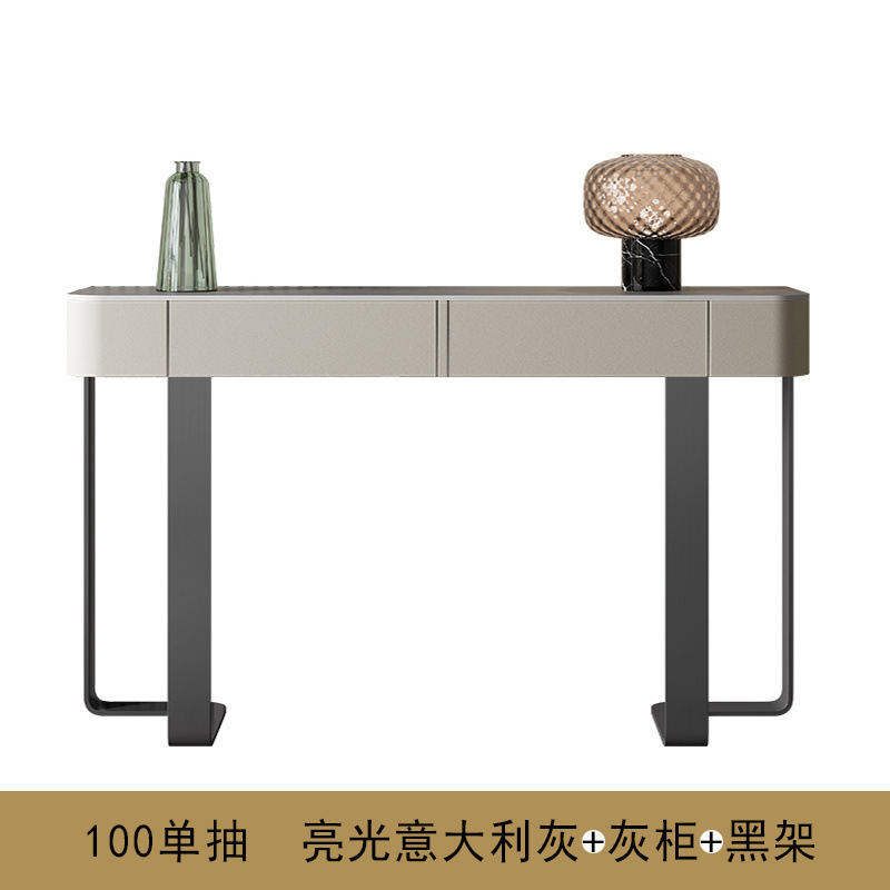 简约现代轻奢白色玄关桌端景台岩板网红意式靠墙入户柜半圆客厅|undefined