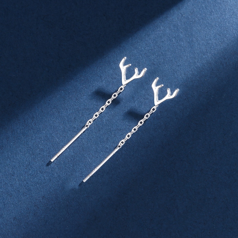 S925 Tremella Line Women's Ear Holes Simple Fresh Korean Style Ear Chain Mid-length Earrings Elegant Earrings