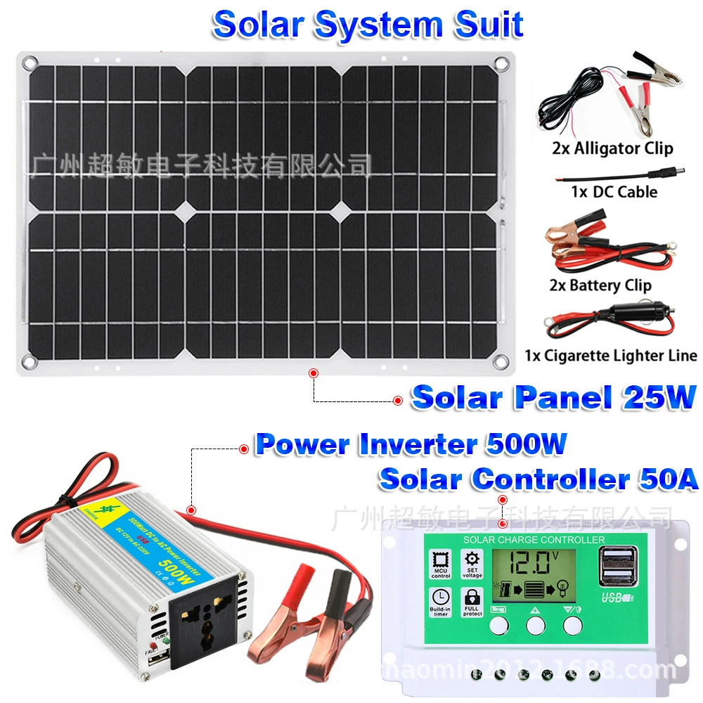 Handheld travel power supply solar-powered, set, controller, 25W, 500W