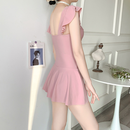 One-piece swimsuit for women, summer pure lusty style, conservative skirt style, belly-covering, slimming, small breasts push-up, hot spring swimsuit