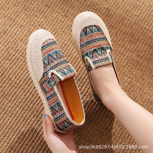 Cloth shoes women's ethnic style fisherman shoes slip-on loafers flat casual shoes soft bottom soft surface Chanel style mom shoes