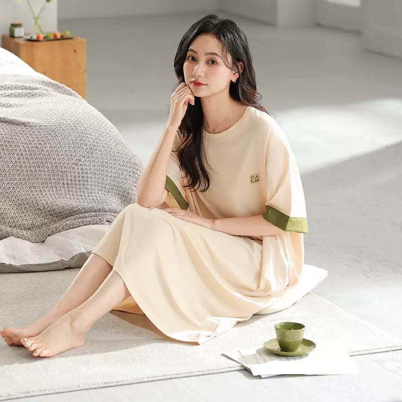 夏季莫代尔宽松凉感睡裙衣女宽松透气圆领套头短款休闲舒适家居服